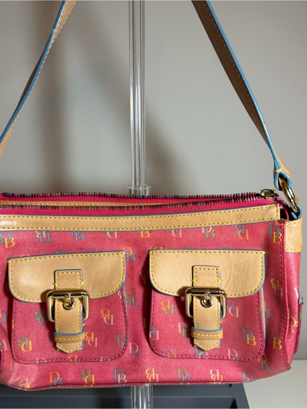 Dooney & Bourke Pink Signature Shoulder Bag with Tan Trim